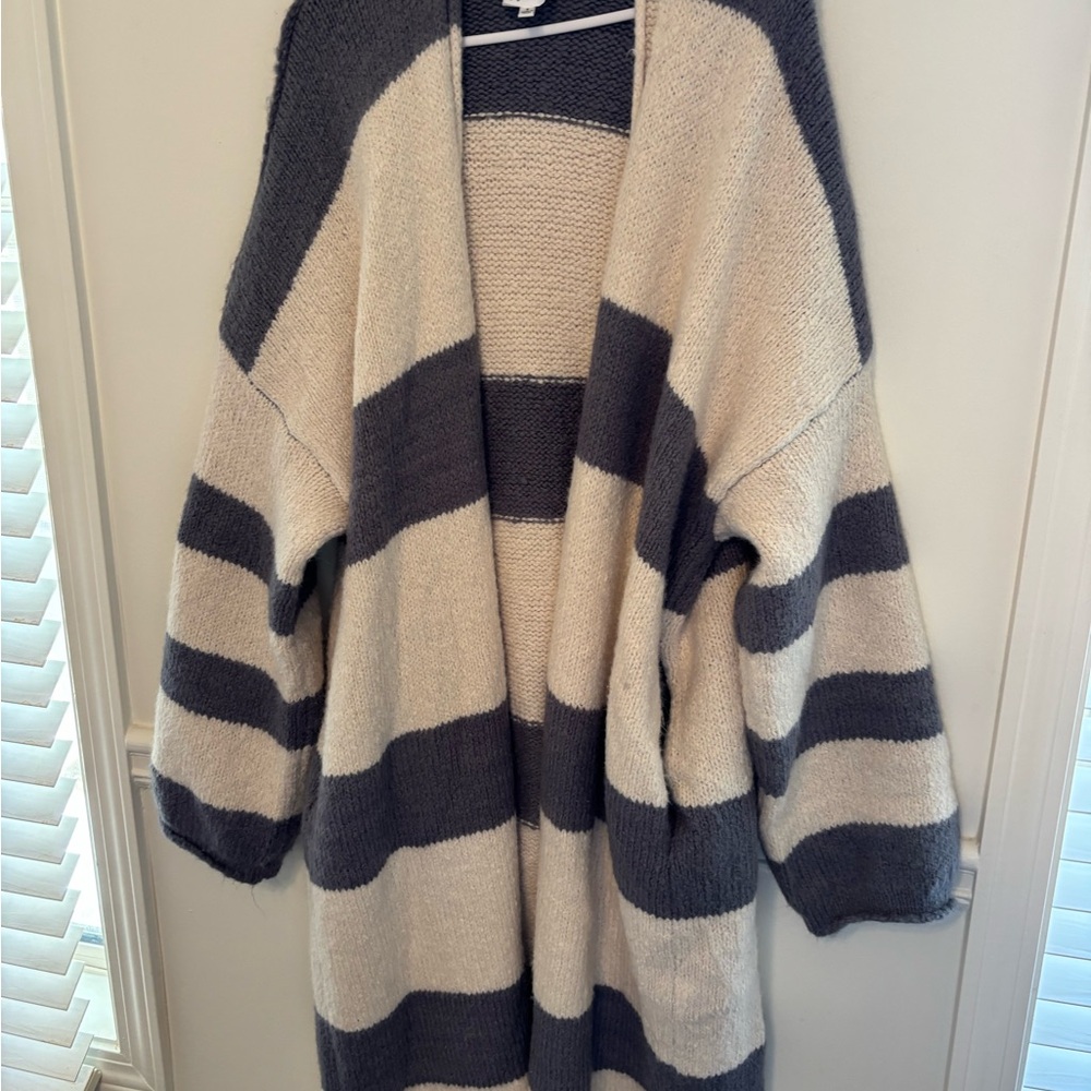 Striped Oversized Open-Front Cardigan Duster Sweater - Picture 4 of 4
